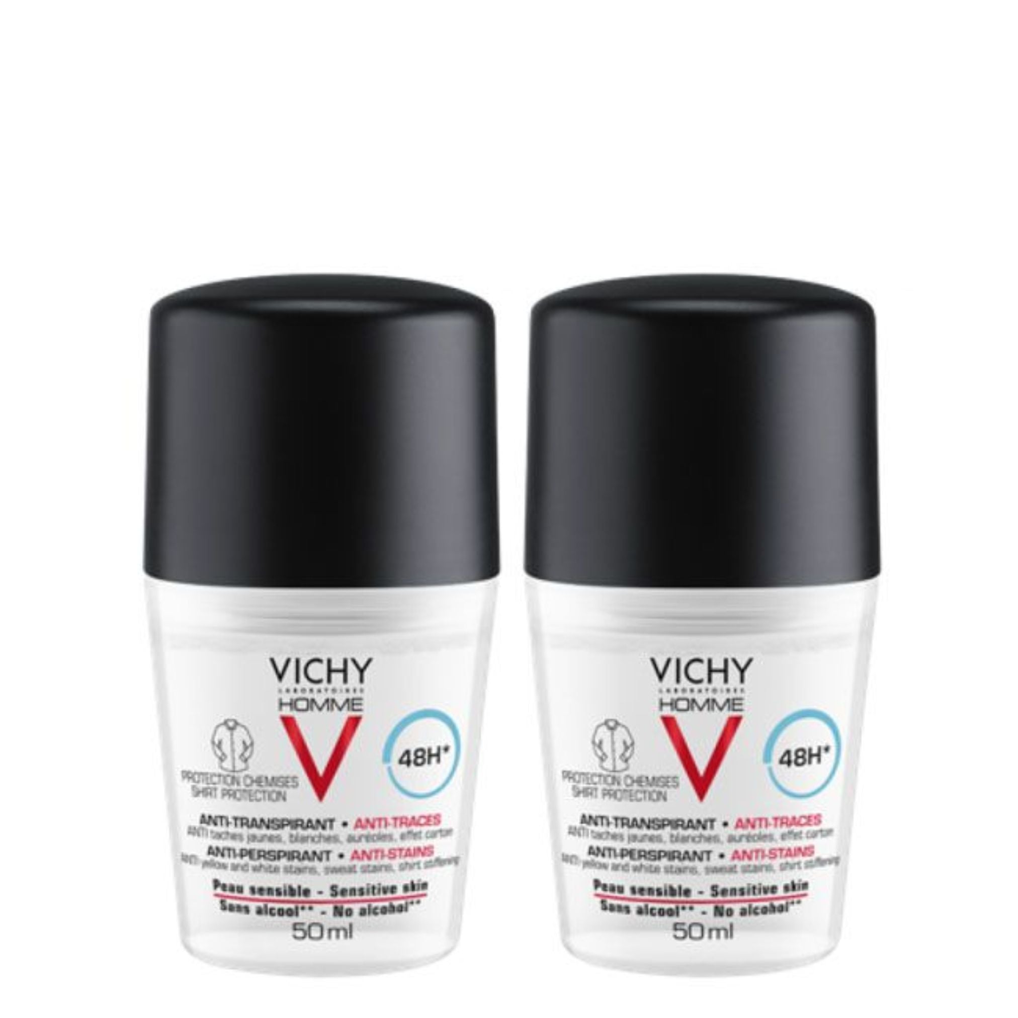 Vichy Homme Promo Pack: Vichy Homme Deodorant Antiperspirant Anti-Stains 48h 2x50ml