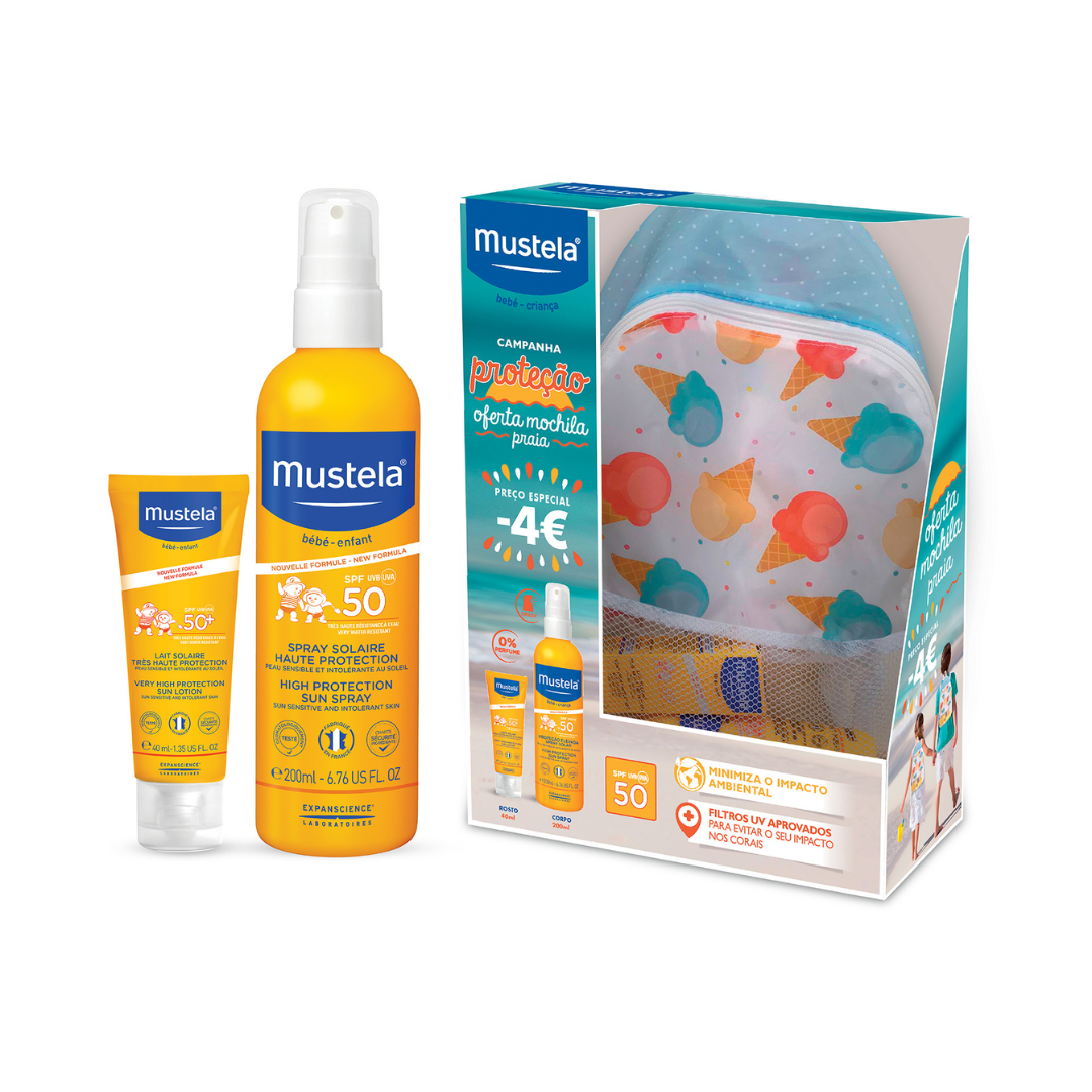 Mustela Baby Body Sun Lotion SPF50 200ml + Mustela Baby Facial Sun Lotion SPF50+ 40ml + Beach Bag