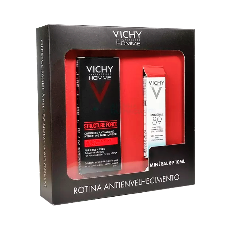 Vichy Homme Coffret Structure Force Creme 50ml com Oferta Minéral 89 Concentrado Fortificante 10ml