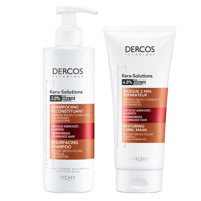 Vichy Dercos Kera Resurfacing Shampoo Overworked & Damaged Hair 250ml + Restoring 2 Min. Mask Overworked & Damaged Hair 200ml