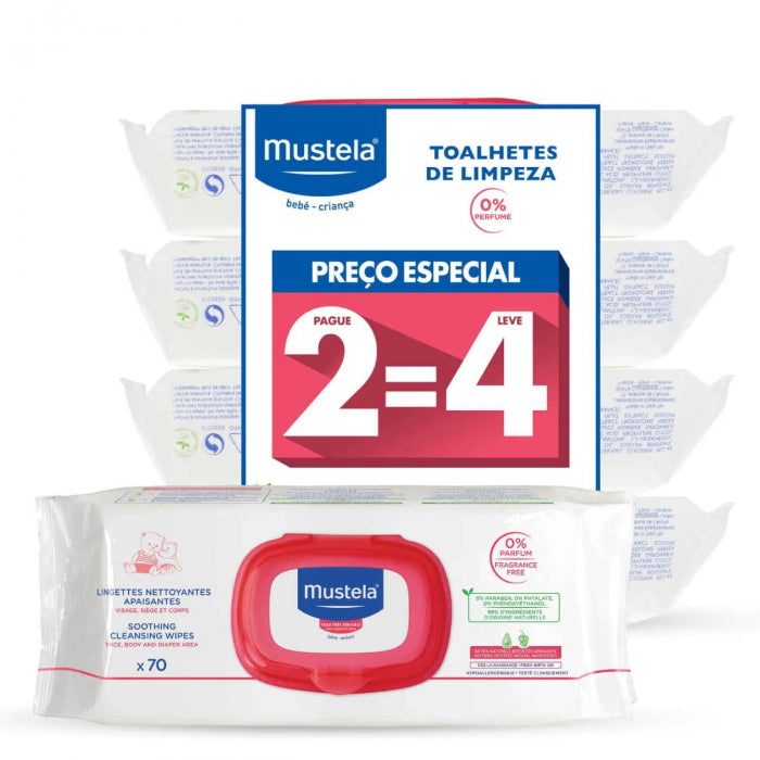 Mustela Bebé Kit Toalhitas de Limpeza Calmantes 4x70