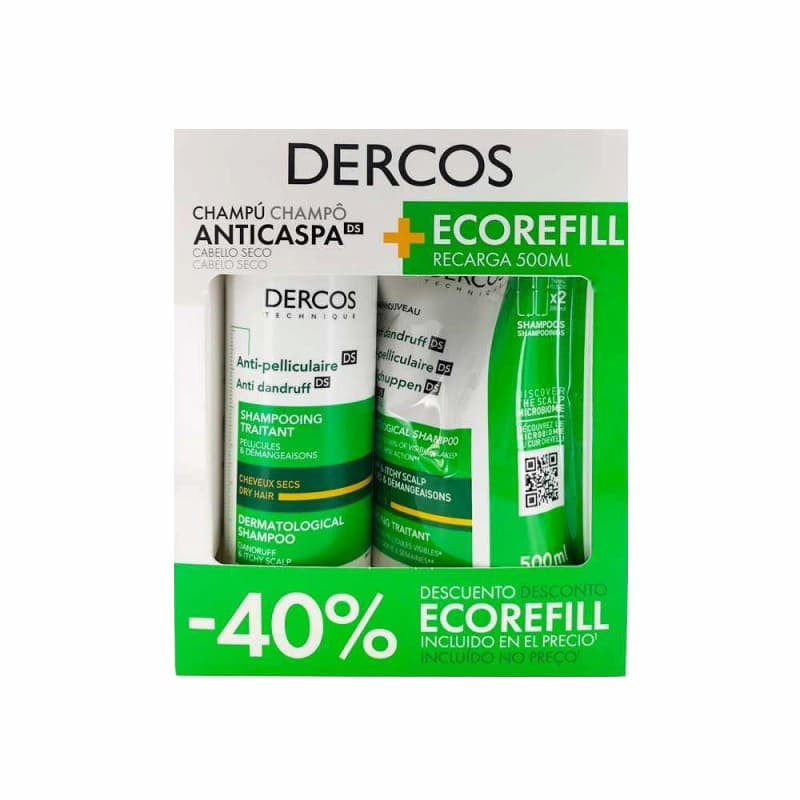 Vichy Dercos Pack Champô Anticaspa Seca 390ml + Recarga 500ml