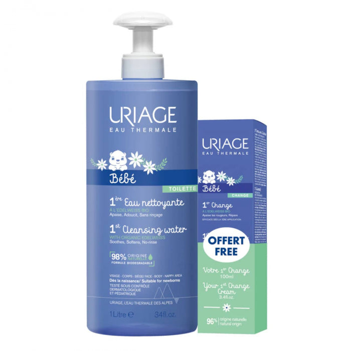 Uriage Bebé 1ª Água de Limpeza 1L + 1º Creme Muda da Fralda 100ml