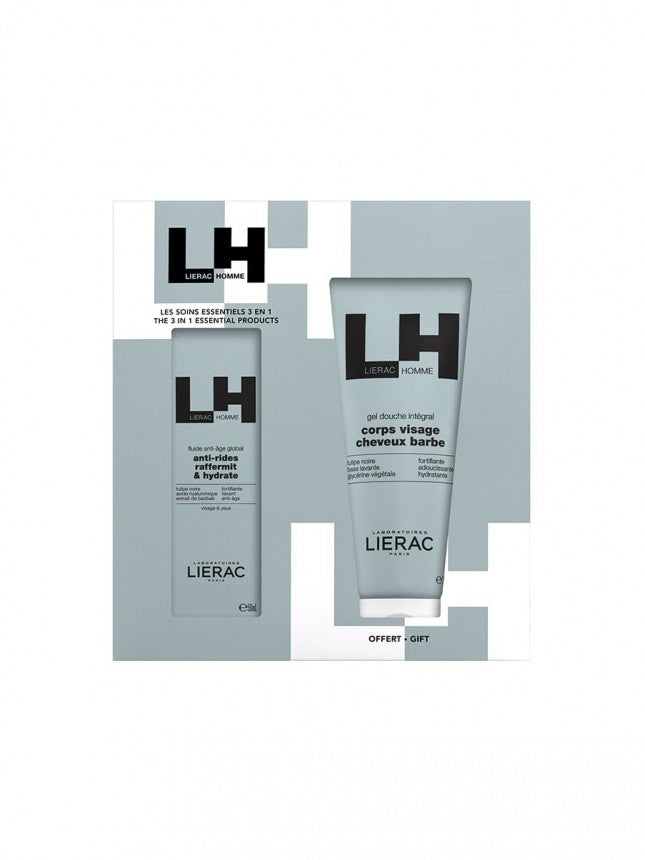 Lierac Homme Coffret Os produtos essenciais 3 em 1 Fluido antienvelhecimento + Gel de banho