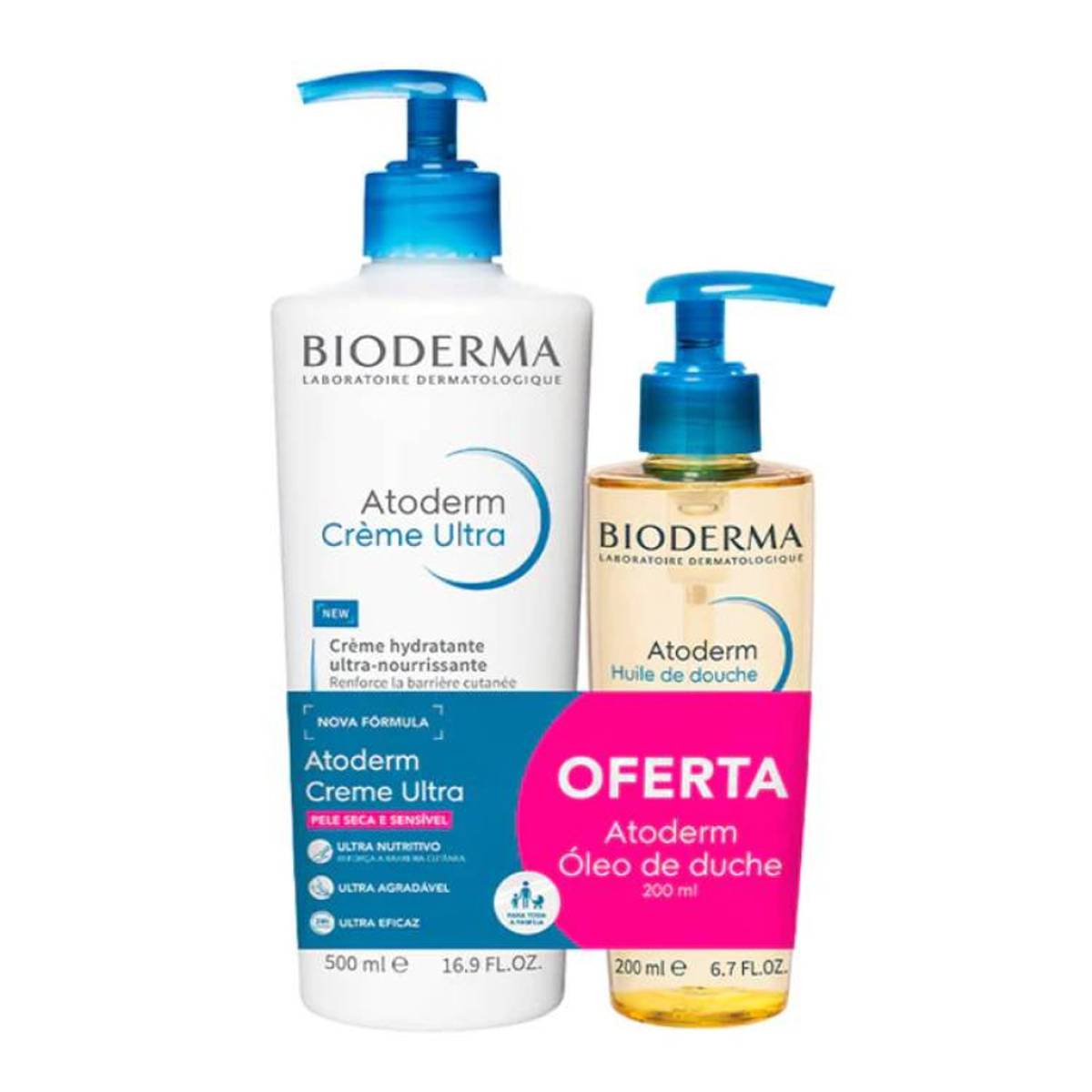 Pacote Promocional Bioderma: Bioderma Atoderm Creme Nutritivo 500ml + Óleo de Banho 200ml