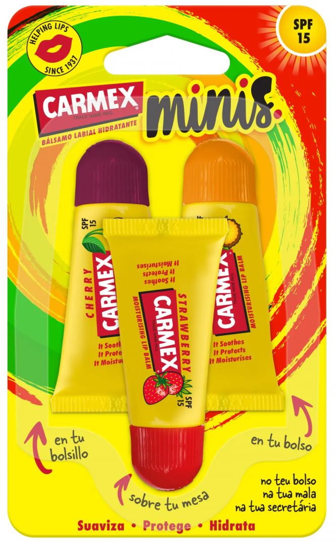 Carmex Mini Bálsamos Labiais FPS15 5g x3