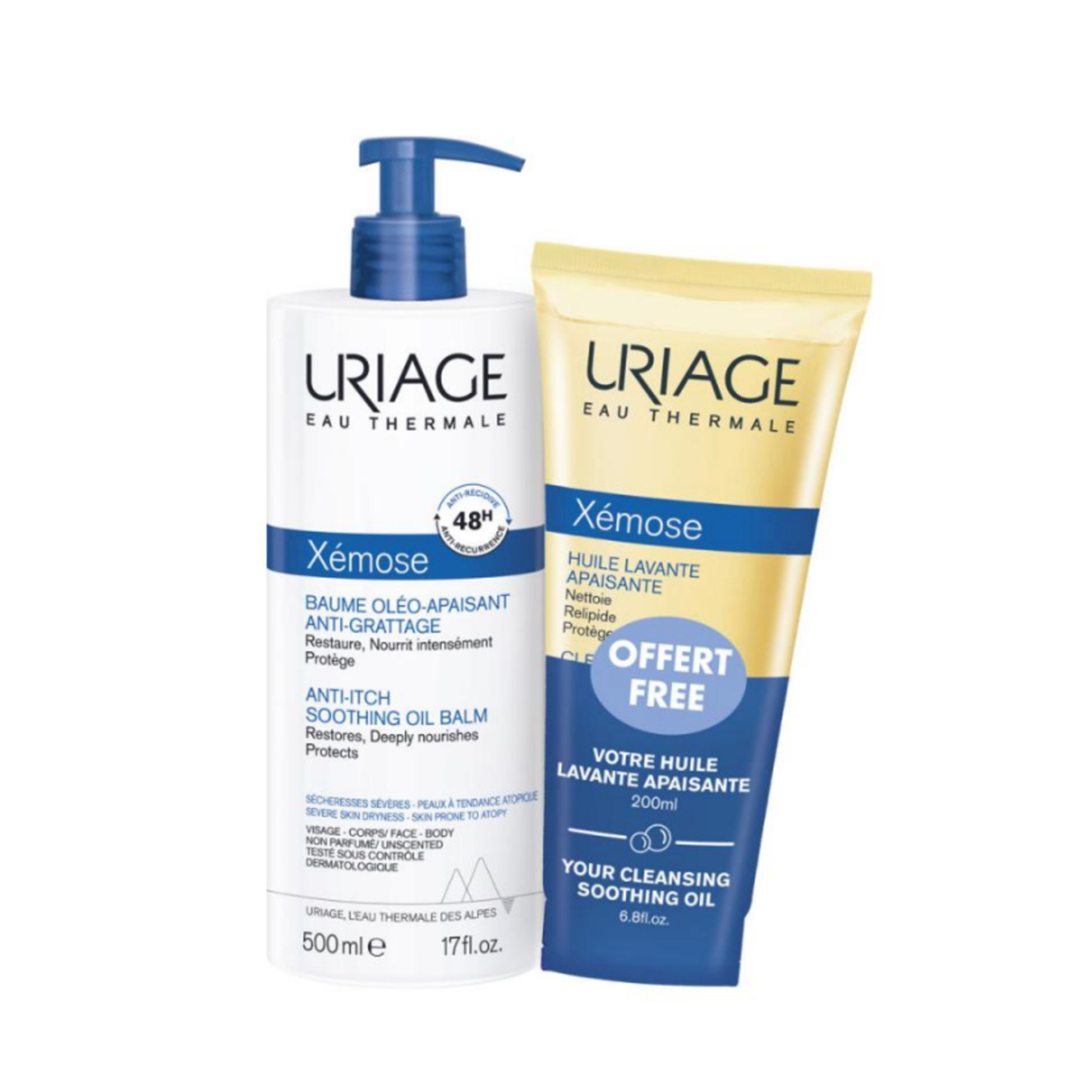 Uriage Promo Pack: Uriage Xémose Anti-Itch Soothing Oil Balm 500ml + Uriage Xémose Cleansing Soothing Oil 200ml