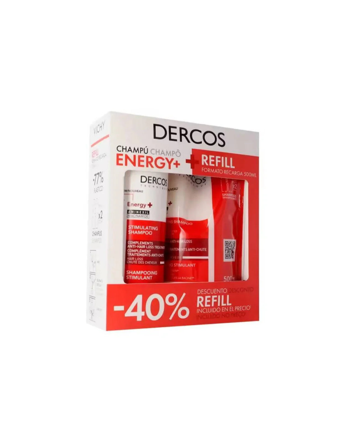 Vichy Dercos Energy+ Stimulating Shampoo 390ml + Refill 500ml